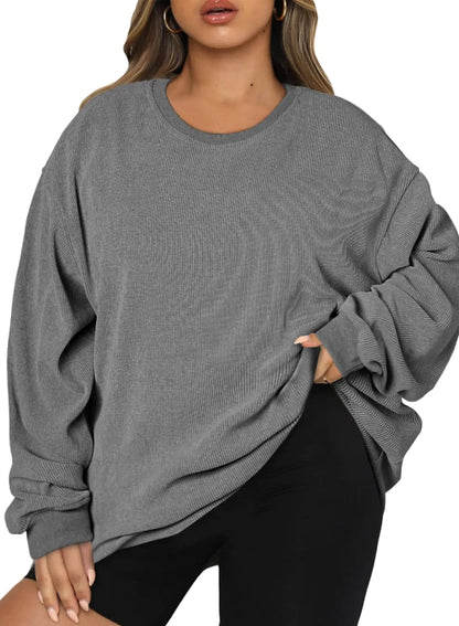 Eytino Women Plus Size Sweatshirts | Long Sleeve | Crew Neck | Casual Oversized Soft Pullover | Tops Shirts| 5X | Grey - # WOAA21510014-PRG