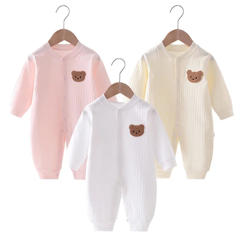 2025 Spring Baby Romper Solid Color Bear Jumpsuit Cotton Autumn Newborn One-Pieces Clothing for Boys Girls Infant Onesie 0-18M