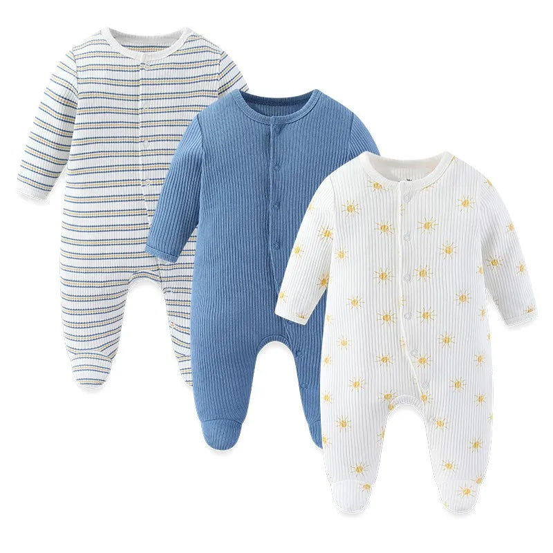 Kiddiezoom 3 Pcs/Lot Autumn Winter Unisex Cartoon Long Sleeve Baby Boy Girl Romper 100%Cotton Soft Newborn Jumpsuits Clothing