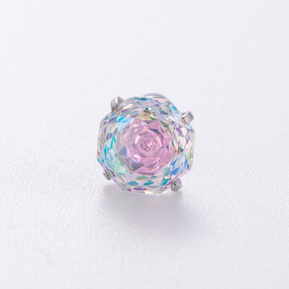 High-end, Brilliantly Reflective Octagonal Millennium Rose-cut Cubic Zirconia Stud Earrings