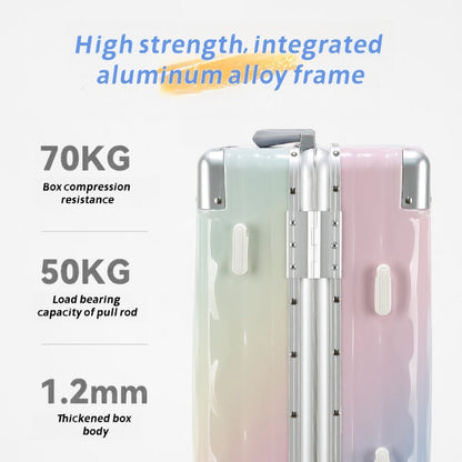 Aluminum Frame Hard Shell Luggage, Colorful And Fashionable, No Zipper Aluminum Frame, TSA Lock, With Cup Holder USB Interface, Aluminum Frame Travel Box, Durable Password Box