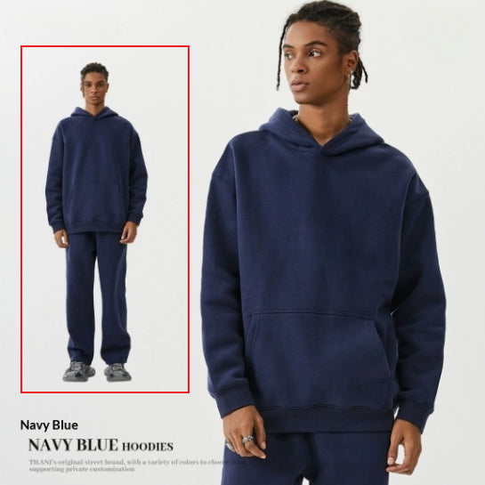 American-style Trendy Brand Fleece-lined Extra-thick Hoodie And Sweatpants Tracksuit Set