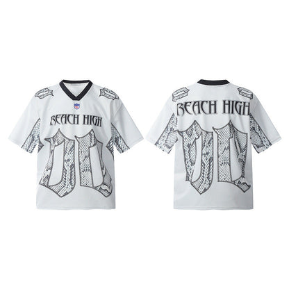 Snake Scale Design Mesh Jersey Short Sleeve T-shirt Loose