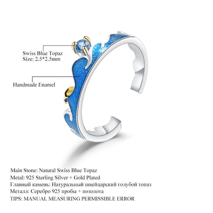 925 Silver Ring Inlaid With Swiss Blue Topaz Exuding Elegance And Sophistication