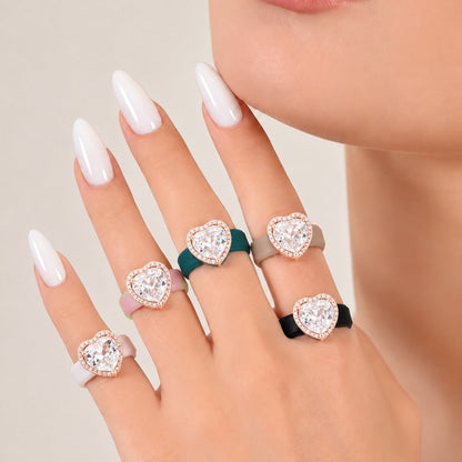 Silicone-inlaid Heart-shaped Zircon Ring