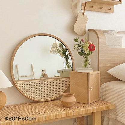 Round Vintage Rattan Korean Handmade Makeup Mirror