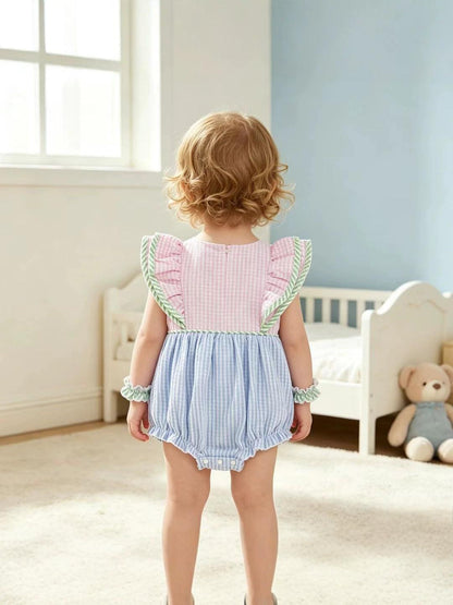 Bow-Embroidered Flared-Sleeve Romper And Bottoming Dress
