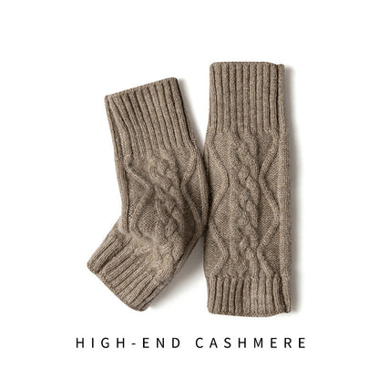 Solid Color Knitted Cashmere Fingerless Gloves