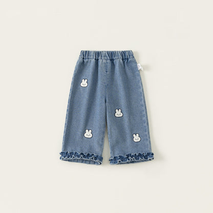 Cartoon Girls Sweater Jeans Set Acrylic Knitted