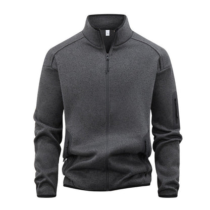Zippered Pocket Long-sleeve Stand-collar Cardigan Sweatshirt
