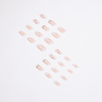 Mid-Length Press On False Nails Gradient Easy Wear Franch Reusable Natural