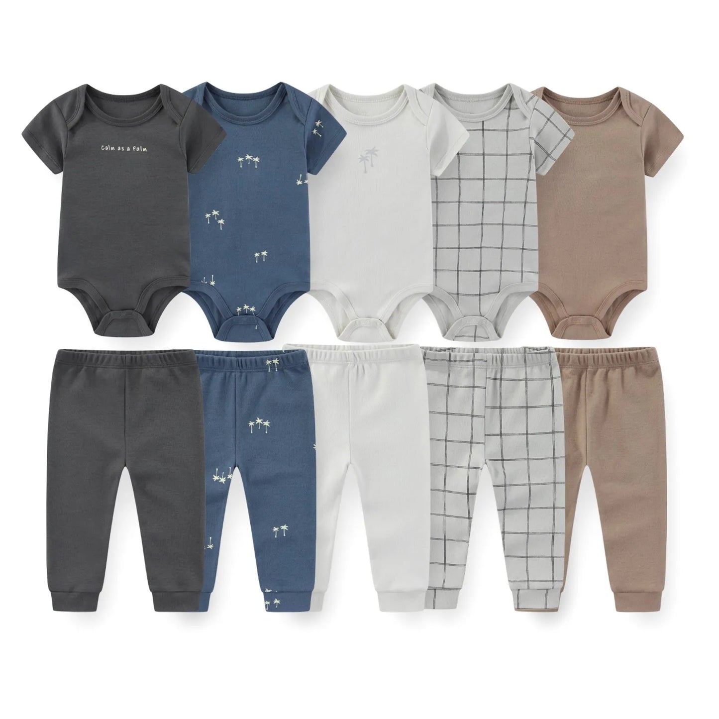 Kiddiezoom 10 Pcs/Lot Four Seasons Fashion Unisex Baby Boy Girl Clothing Set Soft Newborn Bodysuits+Pants Infant Outfit Gift
