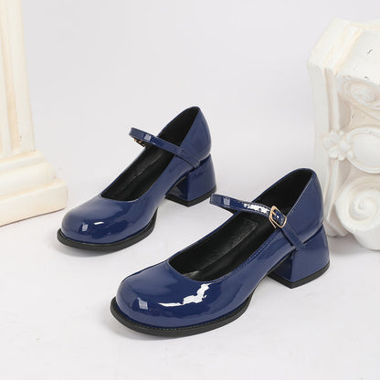 Chunky-heeled Elegant Round-toe Preppy-style Leather Shoes