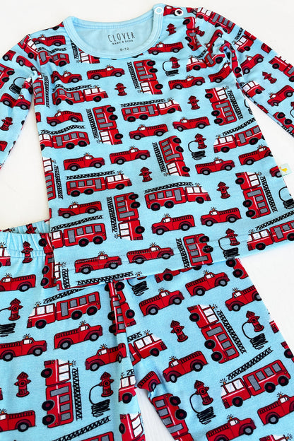 Long-Sleeve Top & Pants Pajama Set - Fire Trucks