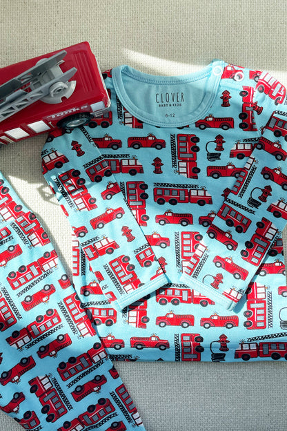 Long-Sleeve Top & Pants Pajama Set - Fire Trucks