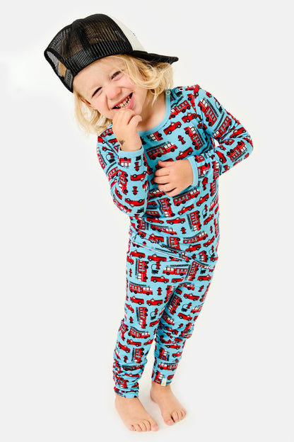 Long-Sleeve Top & Pants Pajama Set - Fire Trucks