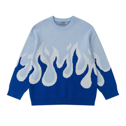Flame Jacquard Loose Fit | Round Neck | Hip Hop | Sweater - # GIAA23510040