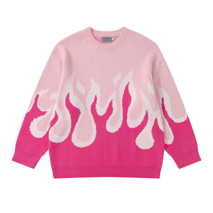 Flame Jacquard Loose Fit | Round Neck | Hip Hop | Sweater - # GIAA23510040