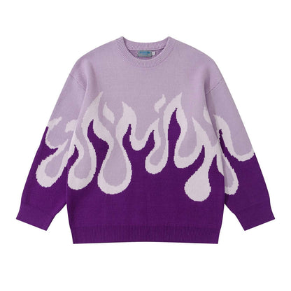 Flame Jacquard Loose Fit | Round Neck | Hip Hop | Sweater - # GIAA23510040