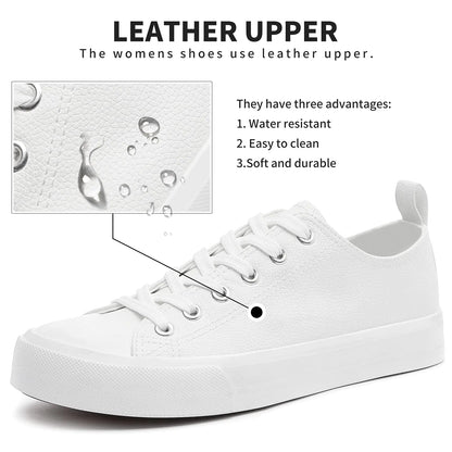 FRACORA Women's PU Leather Tennis Shoes Low Top lace up Casual Shoes Comfortable Fashion Sneaker 8 White - # GIAA73710002