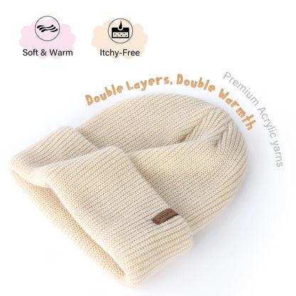 FURTALK Toddler Beanie Baby Boys Girls Beanies Kids Winter Hats Children Knit Warm Caps 3-8 Years Beige+pink+caramel - # BOAA21910001