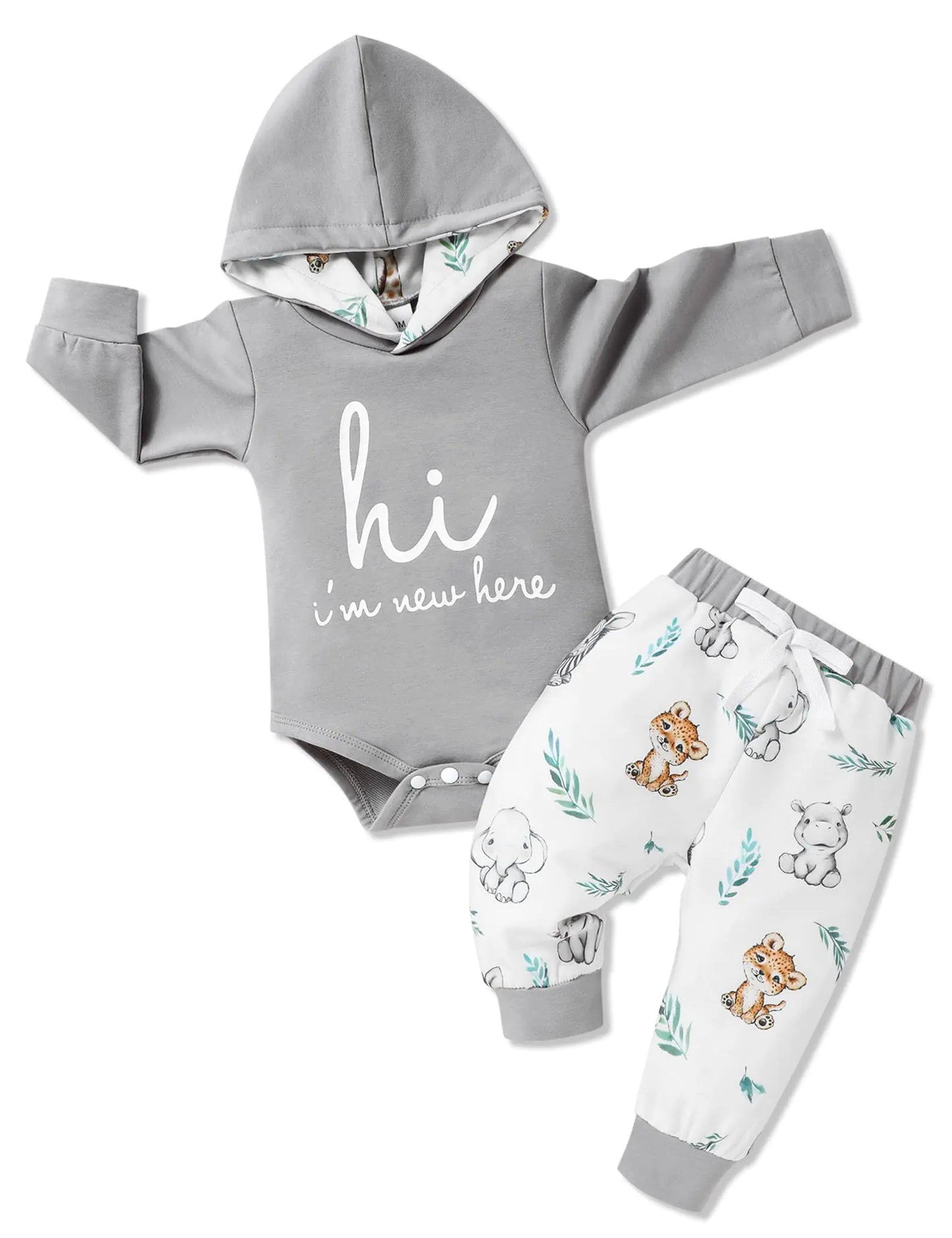 Gaupafmb Baby Boy Outfits | Letter Print Hoodies Romper | Cute Animal Pants Winter Baby Boy Clothes | 3-6 Months - # BAAA51210028