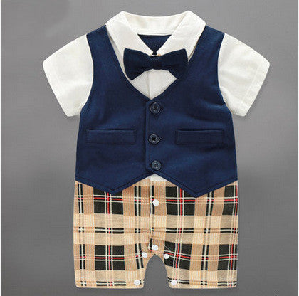 Gentleman Style Cotton Romper for Newborn Boys - # BAAA21110054