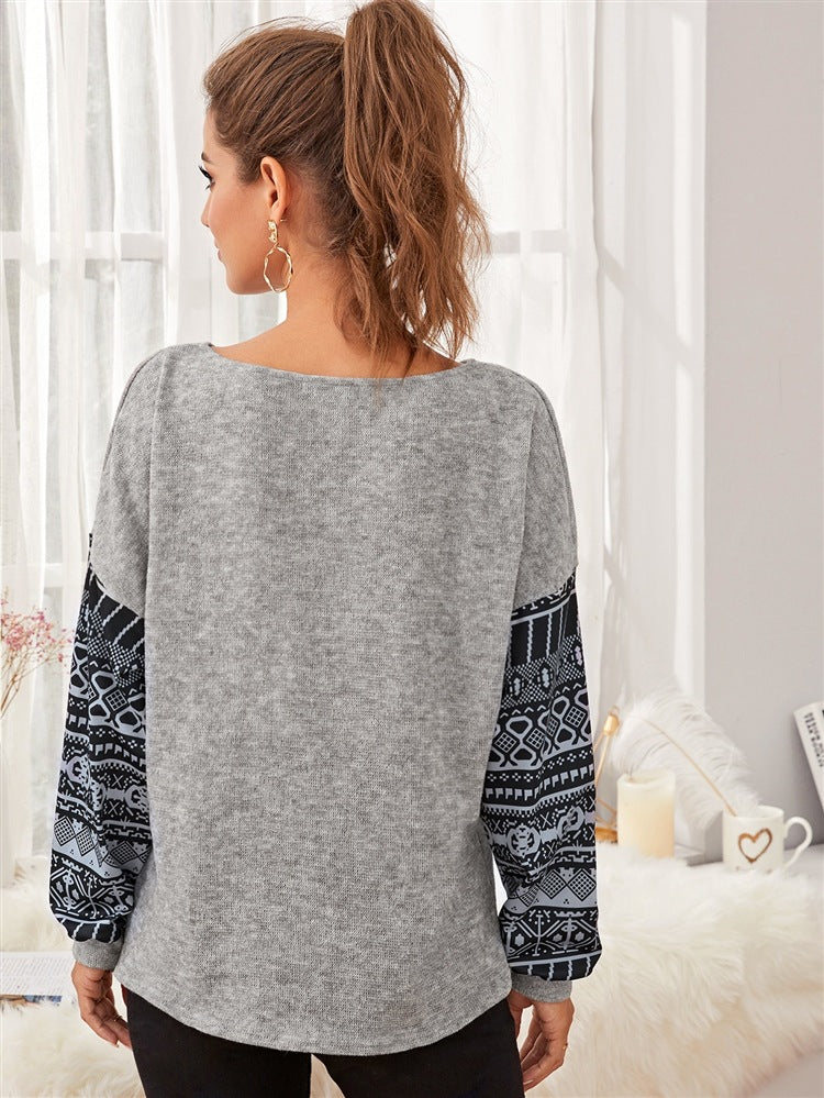Girls Casual Loose Round Neck Long Sleeve Printed Sweater - # GIAA23510036