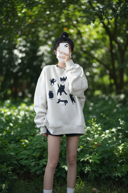 Girls Loose Long Sleeve Round Neck Sweater Top - # GIAA23510037