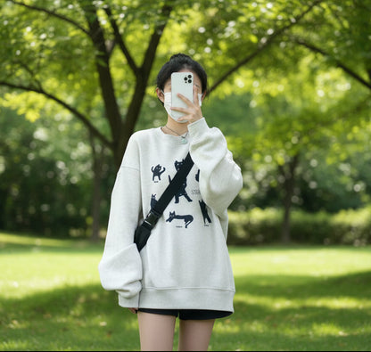 Girls Loose Long Sleeve Round Neck Sweater Top - # GIAA23510037