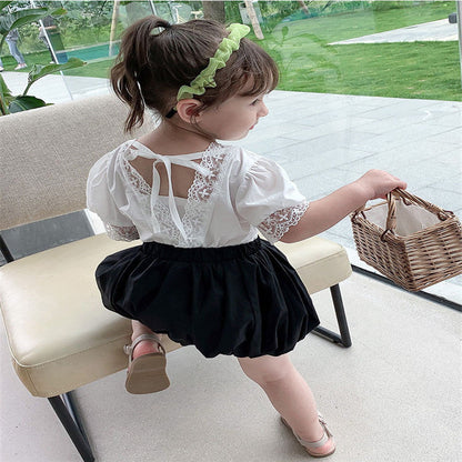 Girls' Summer Lace Top & Bubble Shorts Set | Ages 3-8 - # GIAA212310020