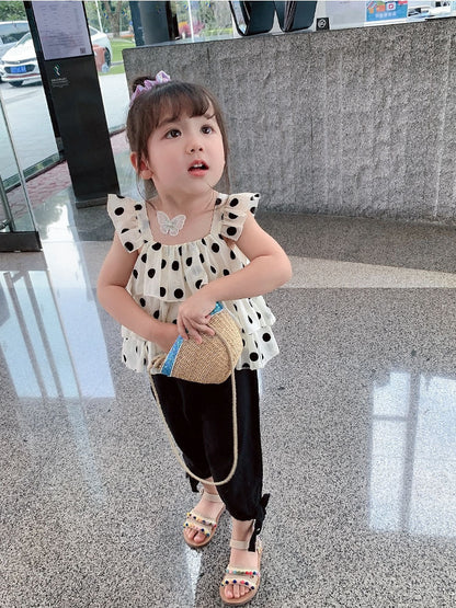 Girls' Summer Polka Dot | Top & Pants Set | Ages 3-8 - # GIAA212310018