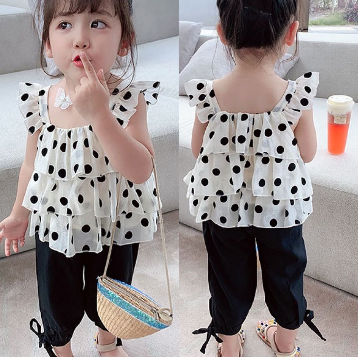 Girls' Summer Polka Dot | Top & Pants Set | Ages 3-8 - # GIAA212310018