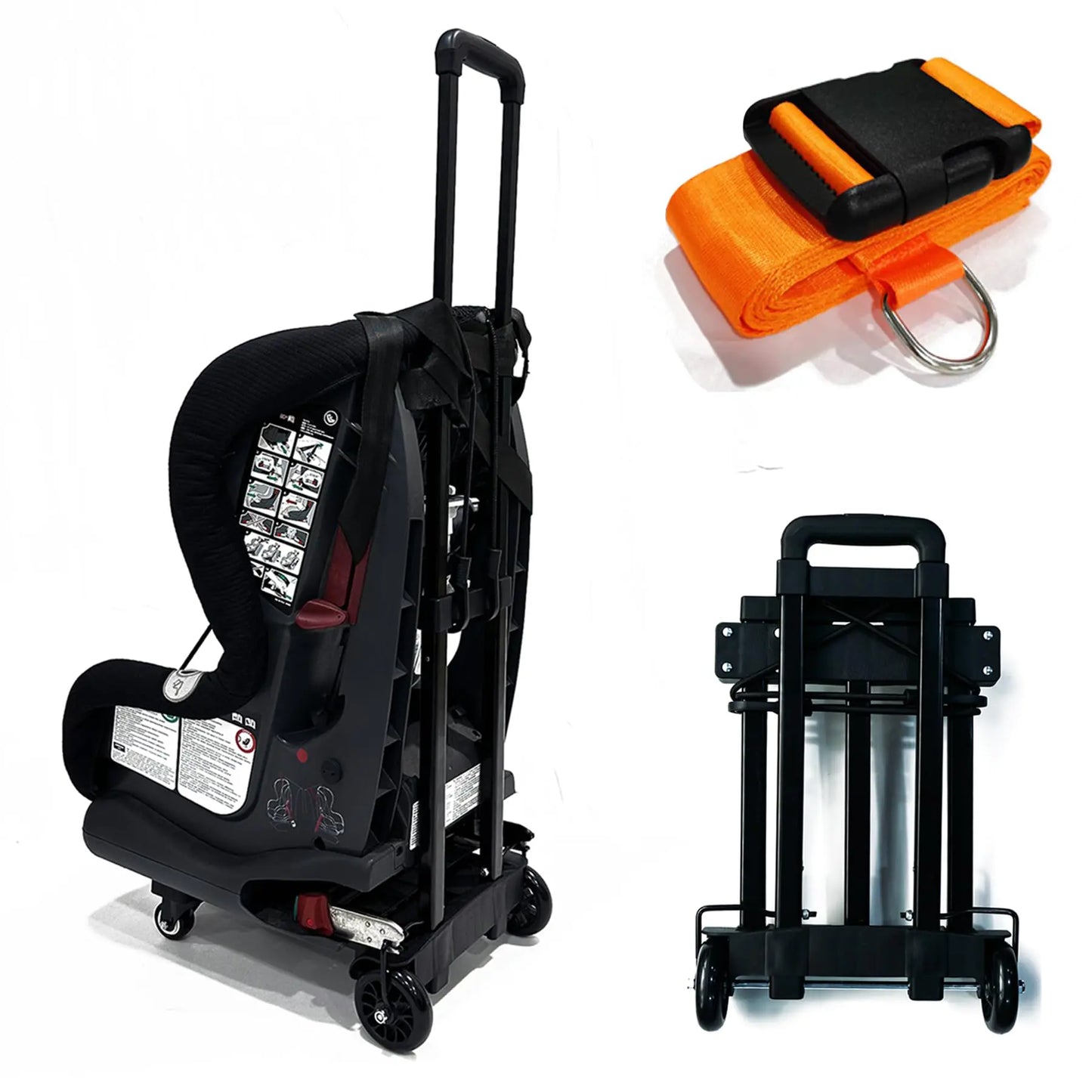 GUCHO Car Seat Travel Cart | Updated Metal Material | Car Seat Carrier for Airport | Folding Hand Truck Dolly Cart with Stable 4 Wheels | Airport Car Seat Dolly Fit to Infant/Convertible/Booster Car Seat - # BAGEG11010020