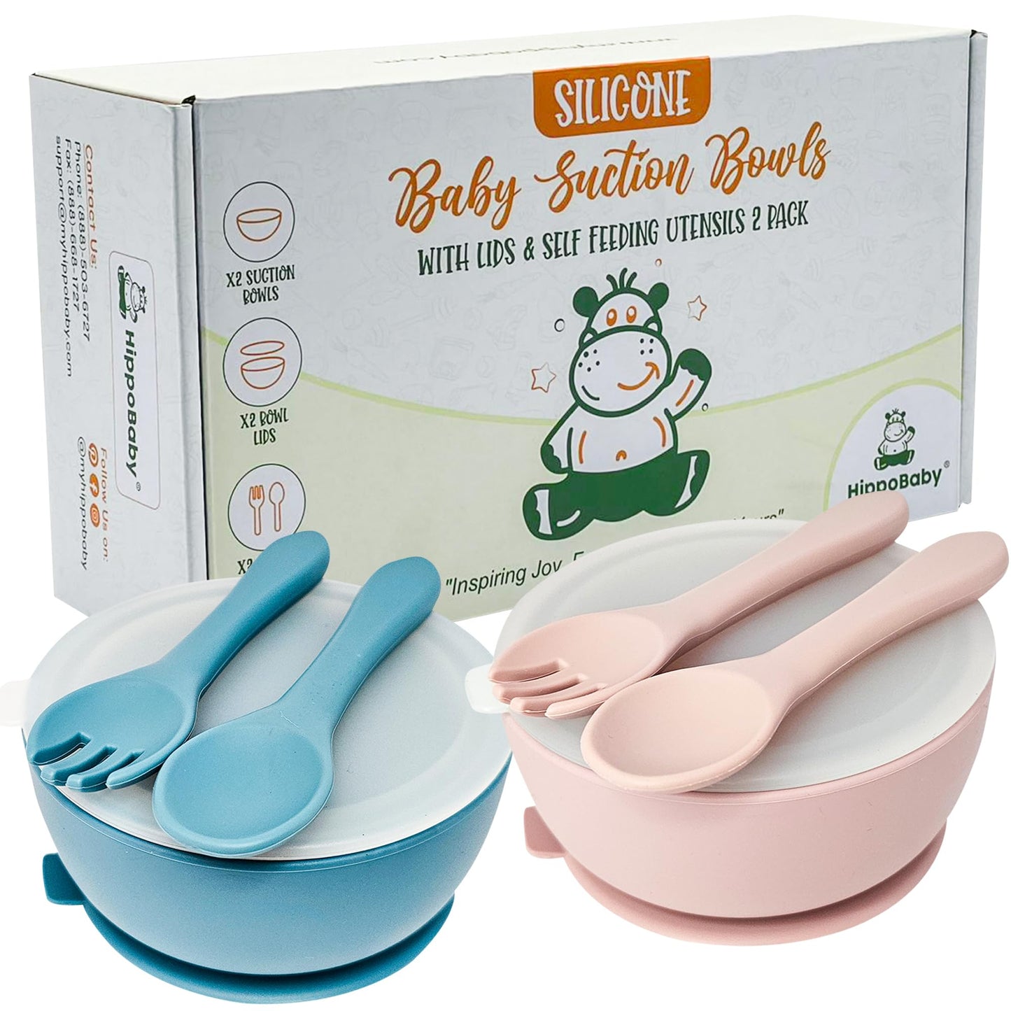HippoBaby 6 Piece Baby Bowl Set | With Suction and Lids  - # BAGE21110021