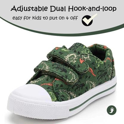 K KomForme Toddler Boys & Girls Shoes Kids Canvas Sneakers with Cartoon Dual Hook and Loops 6 Toddler Tyrannosaurus Dinosaur - # BOAA71510005
