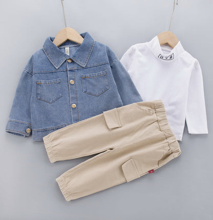 Kids' Autumn Denim Jacket 3-Piece Outfit Set - # BAAA51210053 & BOAA11310021 & GIAA21310007