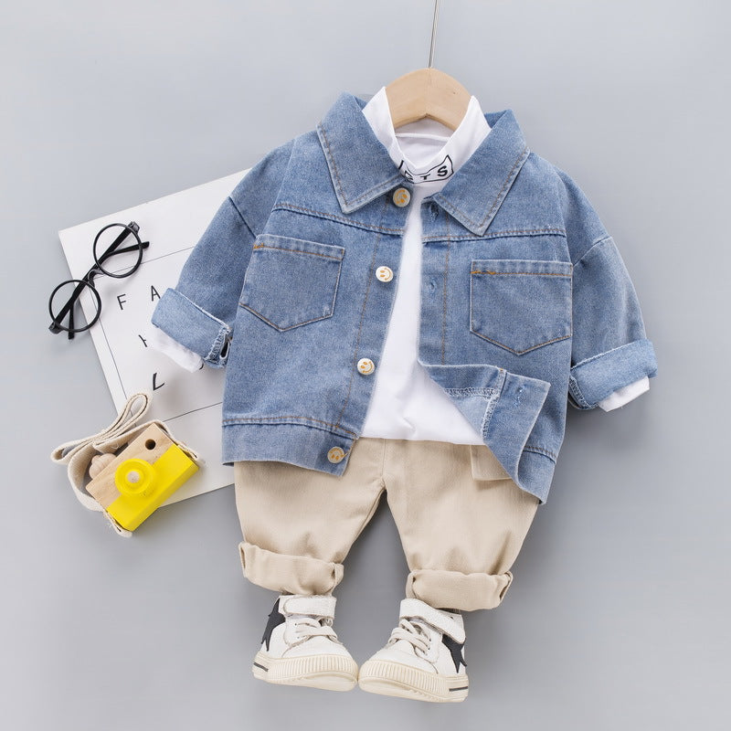 Kids' Autumn Denim Jacket 3-Piece Outfit Set - # BAAA51210053 & BOAA11310021 & GIAA21310007