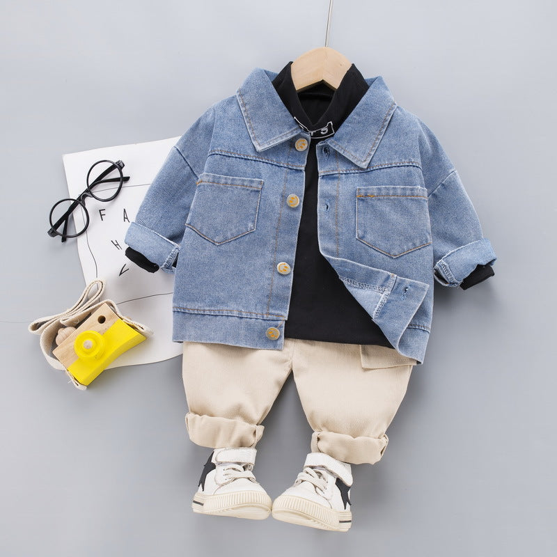 Kids' Autumn Denim Jacket 3-Piece Outfit Set - # BAAA51210053 & BOAA11310021 & GIAA21310007
