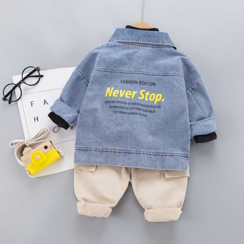 Kids' Autumn Denim Jacket 3-Piece Outfit Set - # BAAA51210053 & BOAA11310021 & GIAA21310007