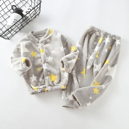 Kids' Fleece Pajama Set with Cartoon Print - # BAAA81810019