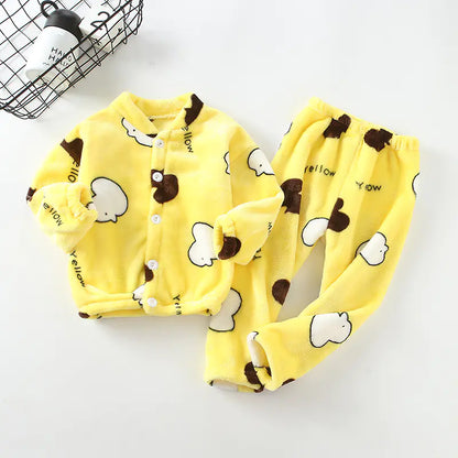 Kids' Fleece Pajama Set with Cartoon Print - # BAAA81810019