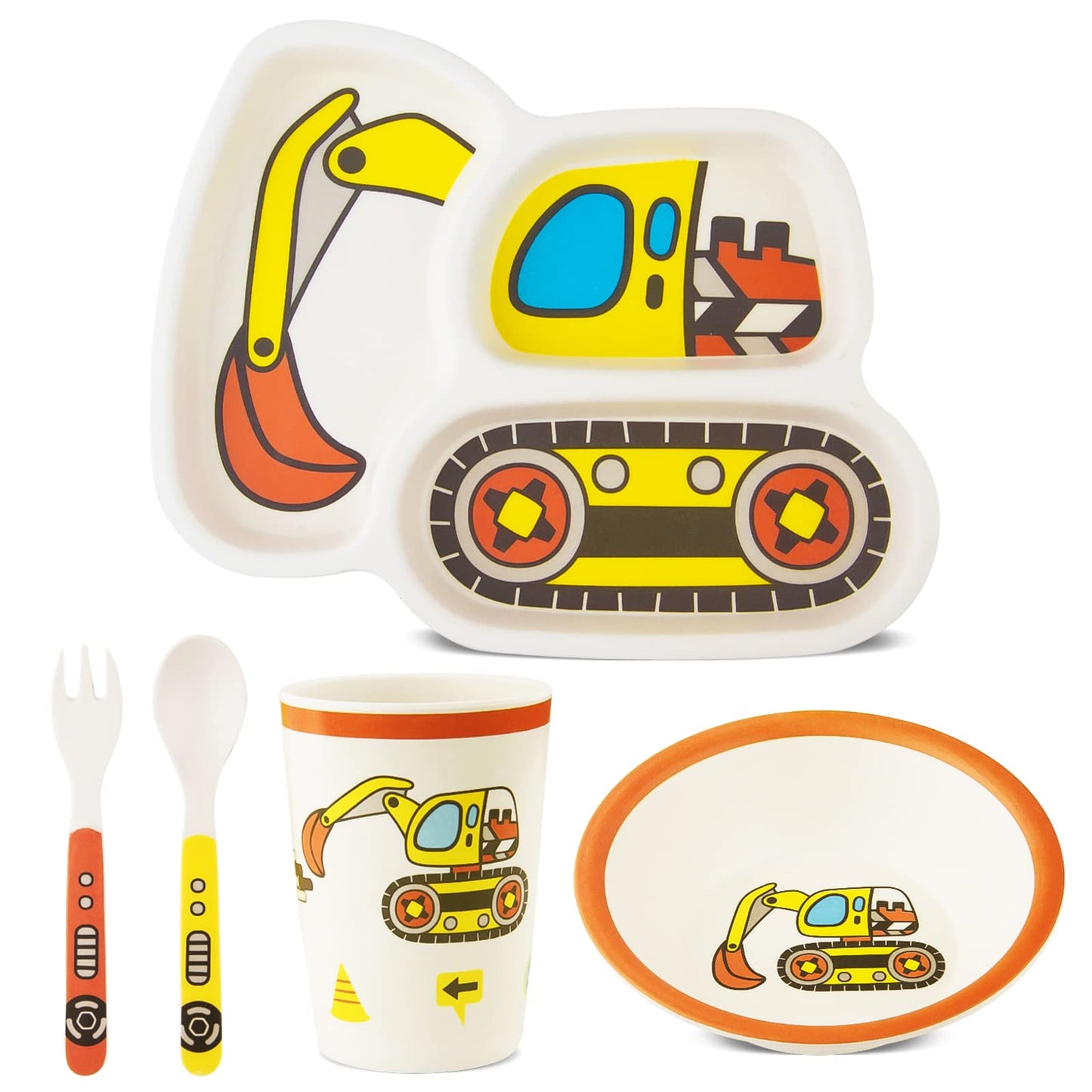 Kids Tableware Set | Included Plate, Bowl, Cup, Fork and Spoon | 5-Piece Set | Toddler Plates Dinnerware | Dinner Dish Set | Baby Feeding Divided Plate - Child Portion Control Dish Tray - # BAGE21110023
