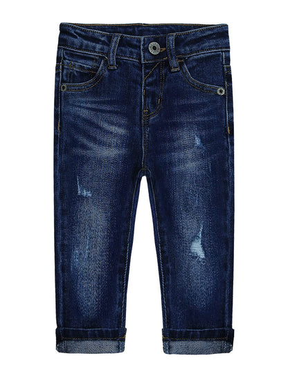 KIDSCOOL SPACE | Baby Girl & Boy Jeans | Little Kid Elastic Band Inside Ripped | Deep Blue| 6-9 Months - # BAAA1B1610003