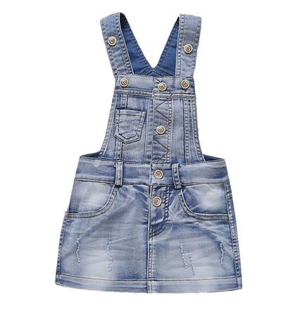 KIDSCOOL SPACE | Girl Denim Overalls Dress | Little Girls Jean Jumper| Light Blue | 4-5 Years - # GIAA21710002