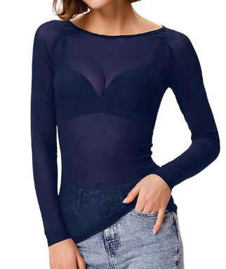 Long Sleeve Sheer Mesh Top for Women | One Piece -# GIAA23510044