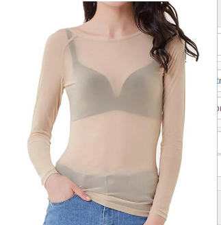 Long Sleeve Sheer Mesh Top for Women | One Piece -# GIAA23510044