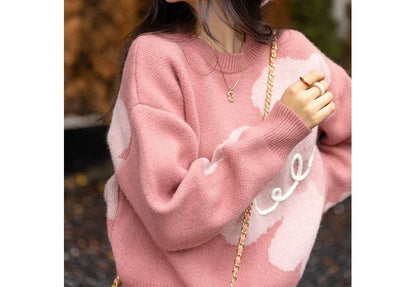 Loose Casual Round Neck | Jacquard | Pullover | Sweater - # GIAA23510042