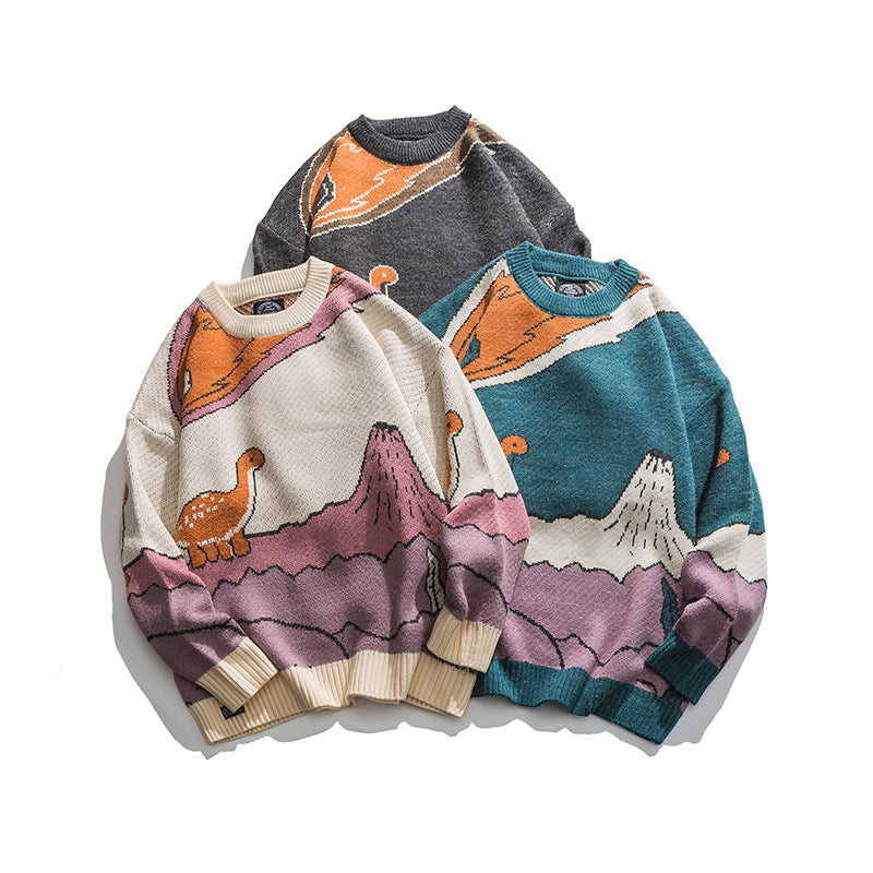 Loose Fit Patterned Jacquard Round Neck Sweater - # BOAA13510050 & GIAA23510039