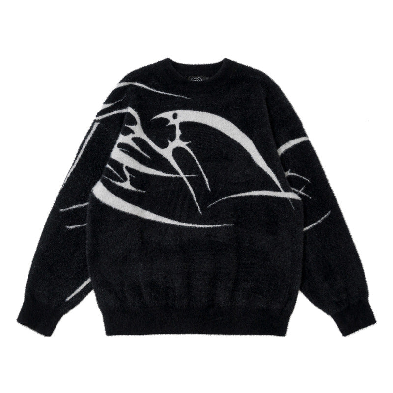 Loose Jacquard Round Neck Sweater | For Men - # BOAA13510049 & BOAA12510013